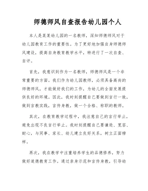 师德师风自查报告幼儿园个人