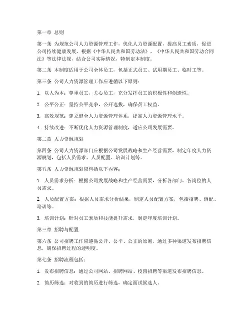 人力资源管理制度的模板