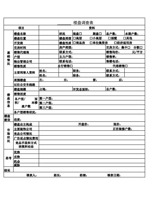 小区楼盘调查表