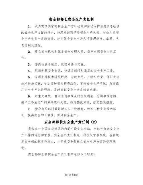 安全部部长安全生产责任制(5篇)