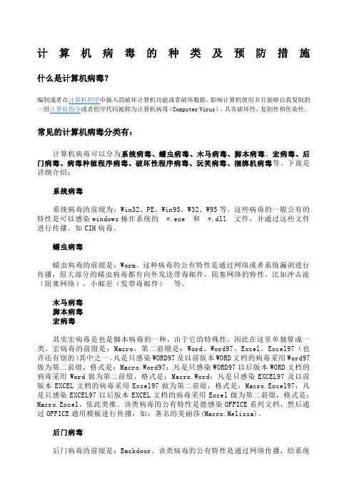 计算机病毒的种类及预防措施
