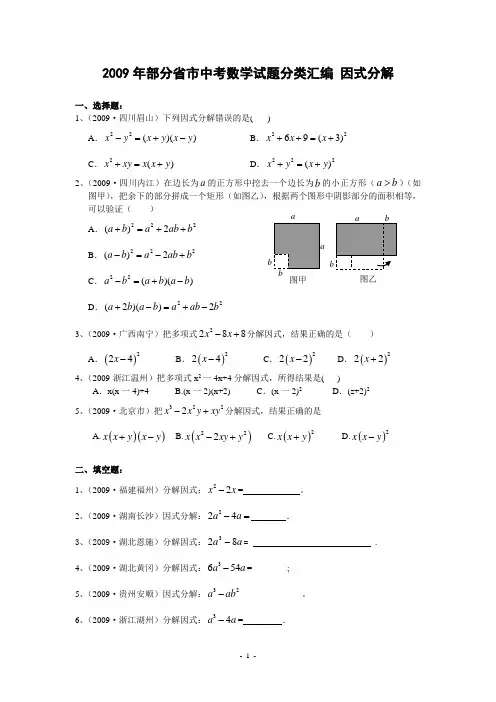 2009年部分省市中考数学试题分类汇编 因式分解