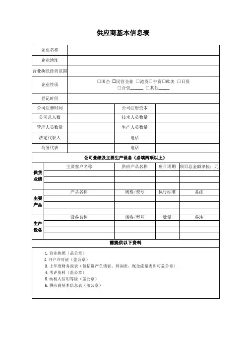 供应商基本信息表