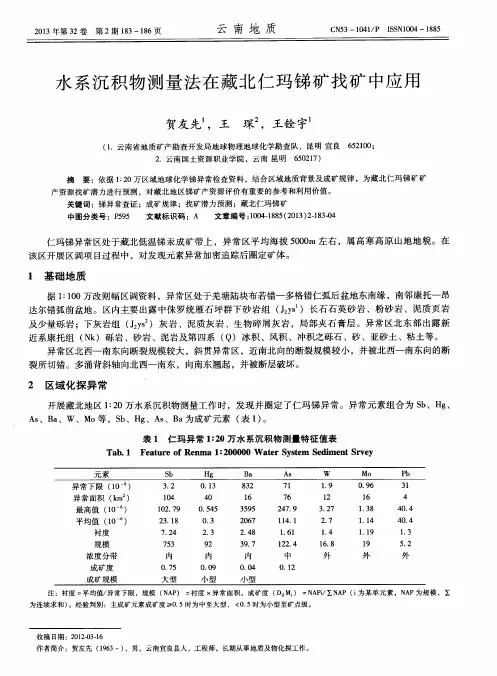 水系沉积物测量法在藏北仁玛锑矿找矿中应用