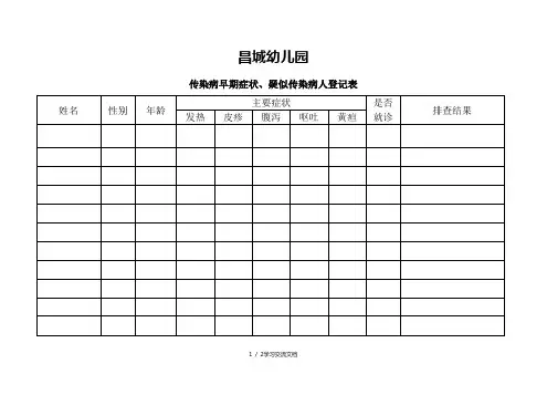 幼儿园传染病疫情登记记录表