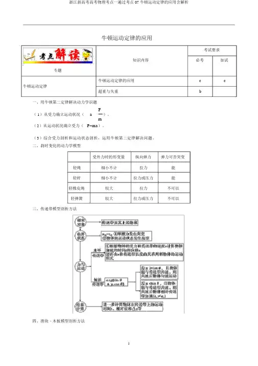 浙江新高考高考物理考点一遍过考点07牛顿运动定律的应用含解析