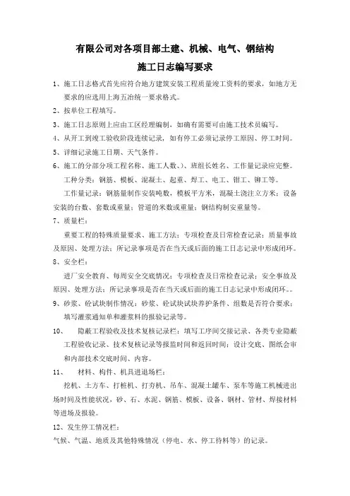 施工日志编写要求