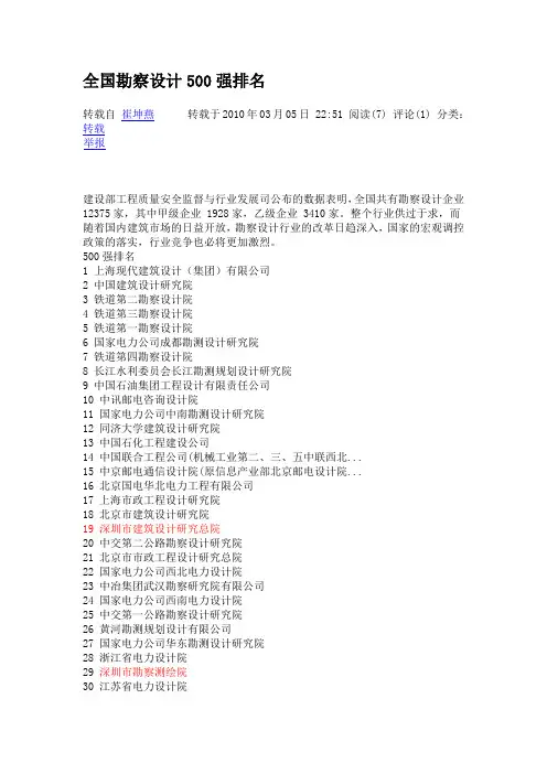 全国勘察设计500强排名