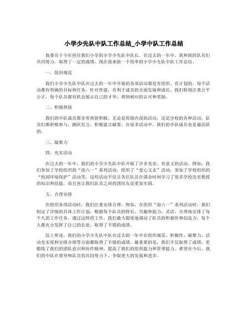 小学少先队中队工作总结_小学中队工作总结