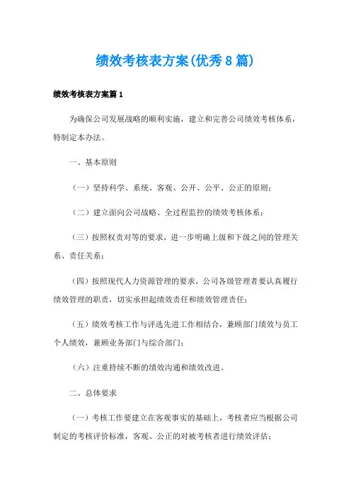 绩效考核表方案(优秀8篇)