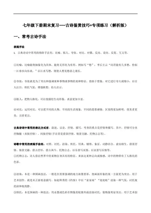 古诗文鉴赏技巧(解析版)-2021-2022学年七年级下学期语文期中考前知识梳理与专项练习(部编版)