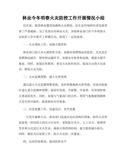 林业今冬明春火灾防控工作开展情况小结