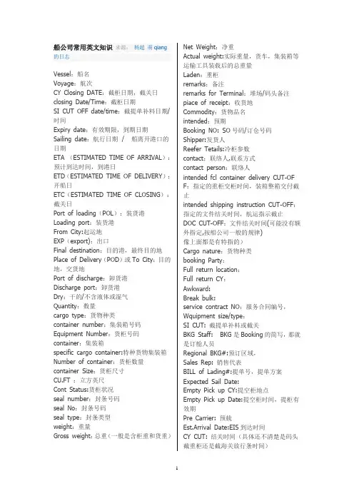 船公司常用英语
