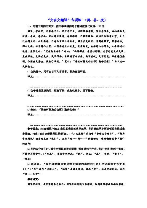 高考语文总复习：“文言文翻译”专项练 (调、补、变)