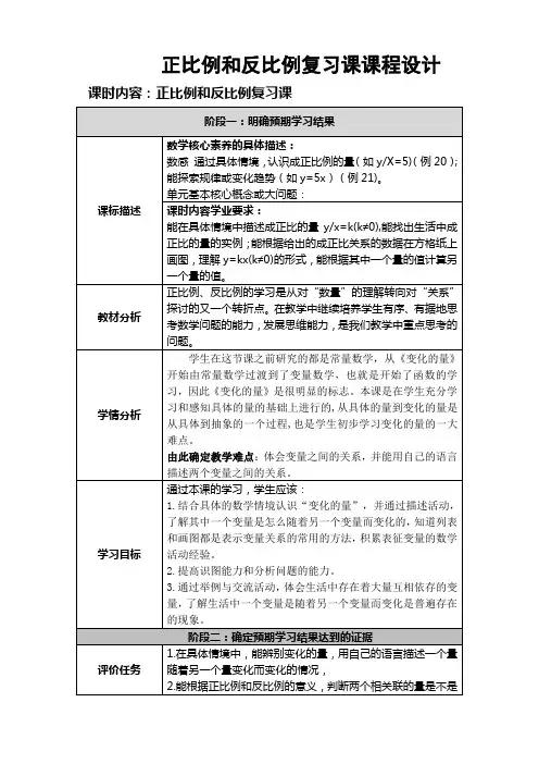 正比例和反比例复习课课程设计