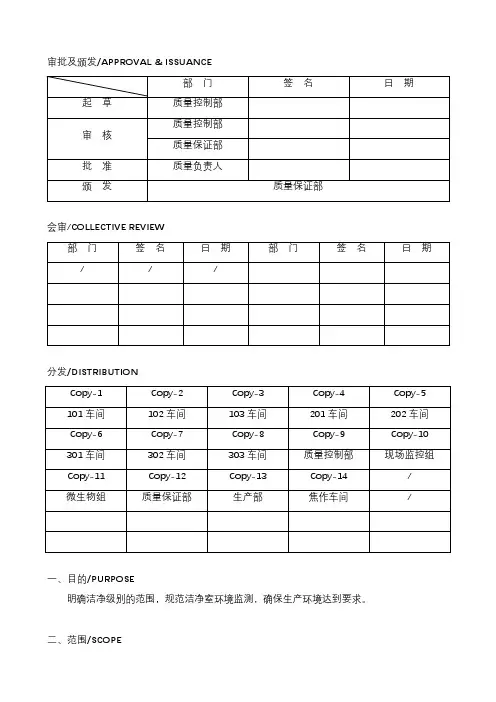 洁净室环境监测项目及要求