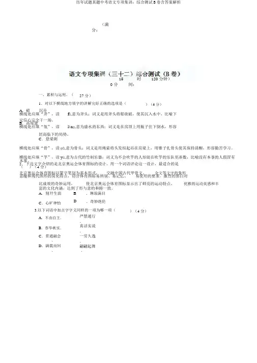 历年试题真题中考语文专项集训：综合测试B卷含答案解析