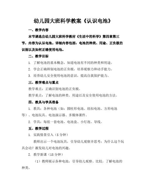 幼儿园大班科学教案《认识电池》