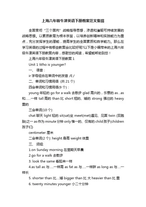 上海六年级牛津英语下册教案范文集锦