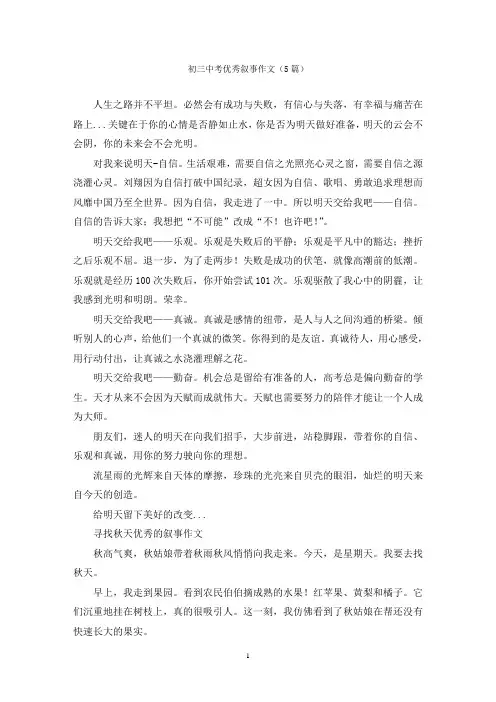 初三中考优秀叙事作文(5篇)