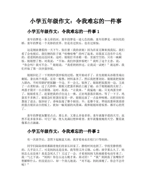 小学五年级作文令我难忘的一件事