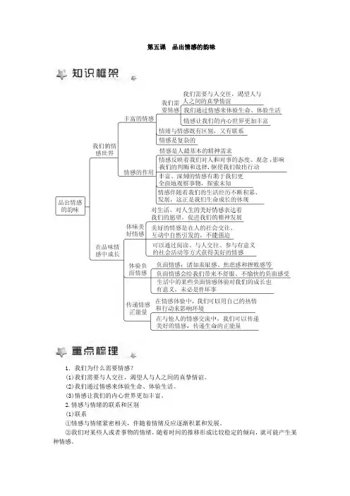 人教版《道德与法治》七年级下册全册知识梳理 第五课 品出情感的韵味