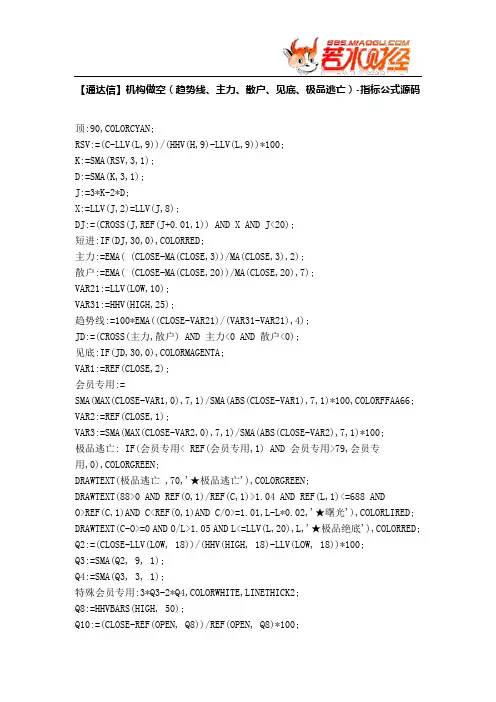 【股票指标公式下载】-【通达信】机构做空(趋势线、主力、散户、见底、极品逃亡)