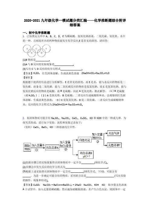 2020-2021九年级化学一模试题分类汇编——化学推断题综合附详细答案
