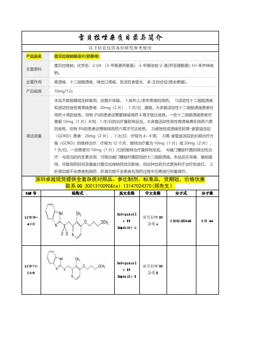 Rabeprazole雷贝拉唑杂质目录