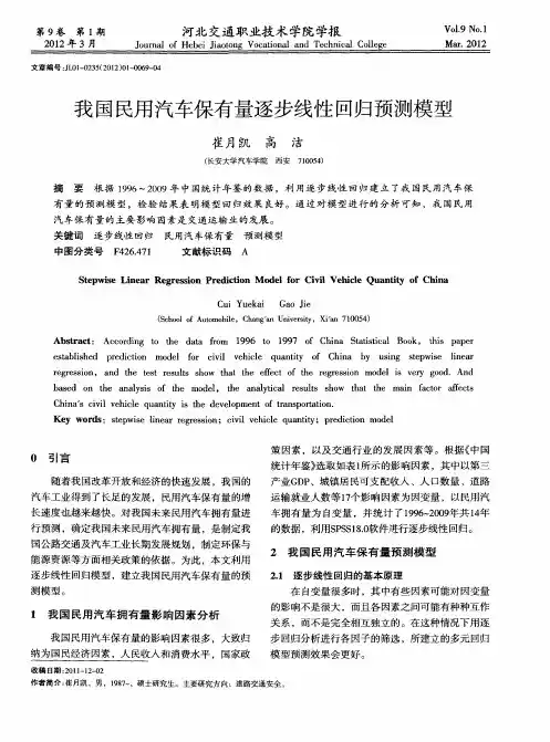 我国民用汽车保有量逐步线性回归预测模型