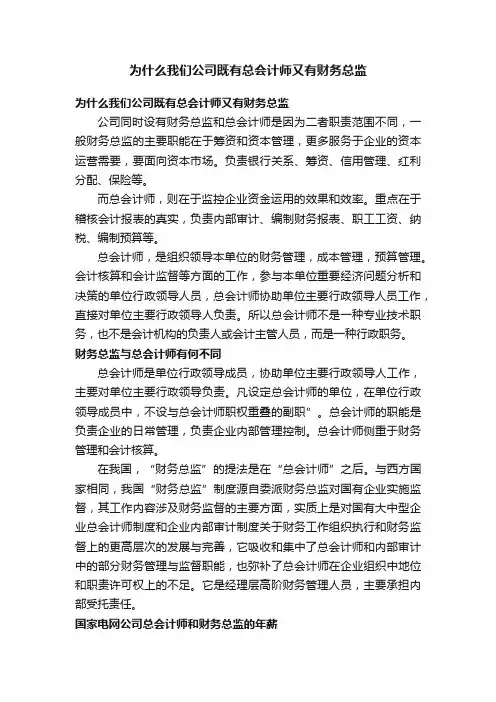 为什么我们公司既有总会计师又有财务总监