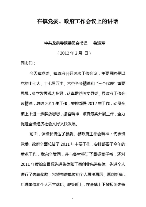 2012年党委政府工作会书记讲话