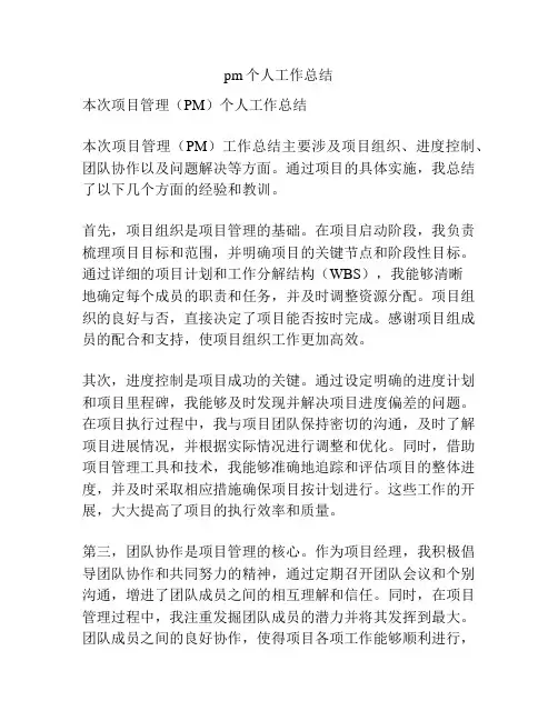 pm个人工作总结