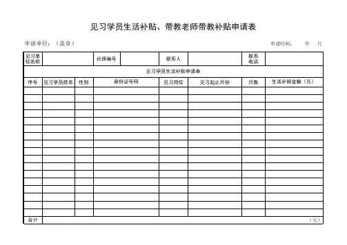见习学员生活费带教老师带教费补贴月申请表
