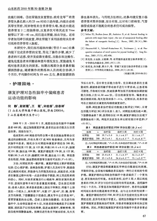 康复护理对急性脑卒中偏瘫患者运动功能的影响