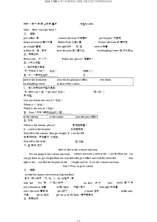 2019年PEP小学六年级英语上册复习要点词汇句型和语法知识
