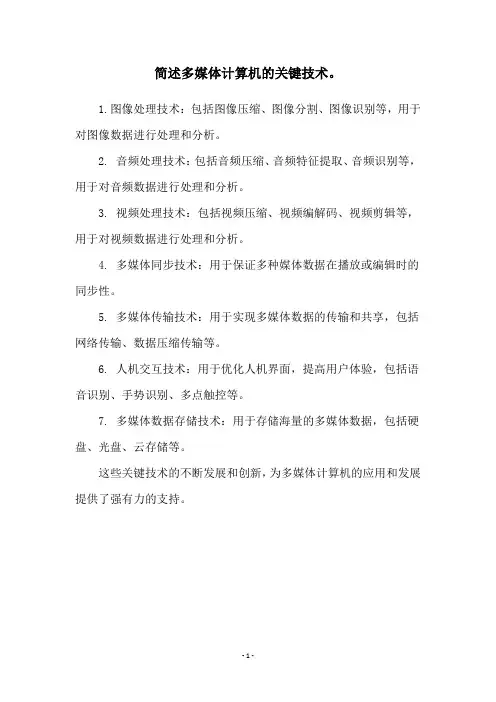 简述多媒体计算机的关键技术。