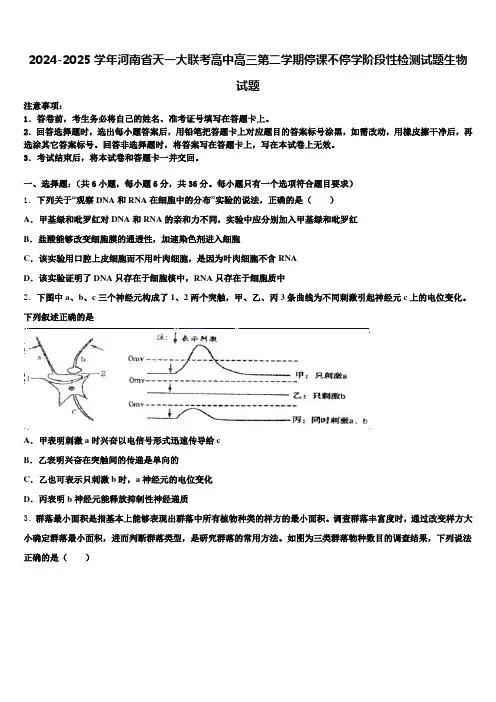 2024-2025学年河南省天一大联考高中高三第二学期停课不停学阶段性检测试题生物试题含解析