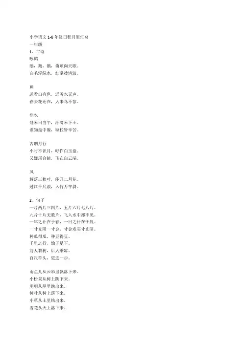 小学语文1-6年级日积月累汇总