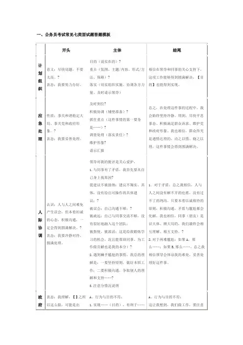 公务员考试常见七类面试题答题模板