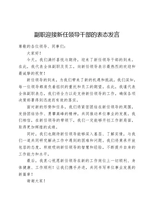 副职迎接新任领导干部的表态发言