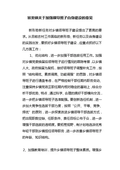 关于加强领导班子自身建设的意见