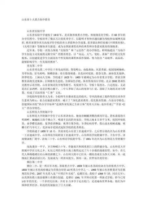 山东省十大重点初中排名 