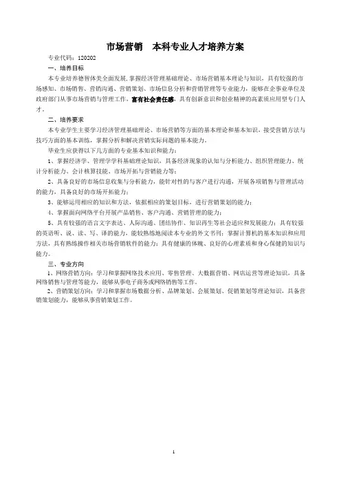 市场营销  本科专业人才培养方案