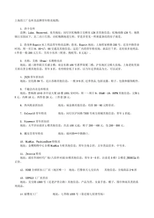 上海的工厂仓库及品牌常年特卖地图
