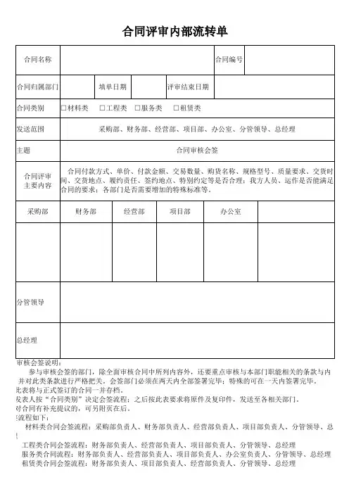 合同评审内部流转单