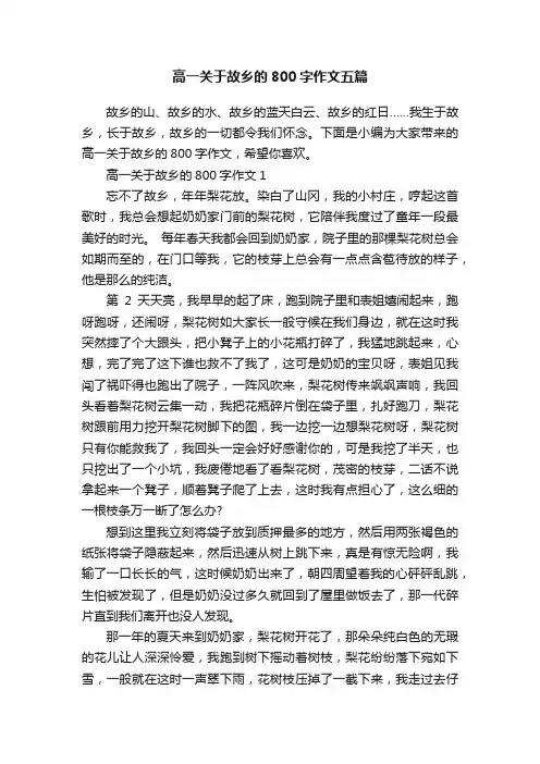高一关于故乡的800字作文五篇