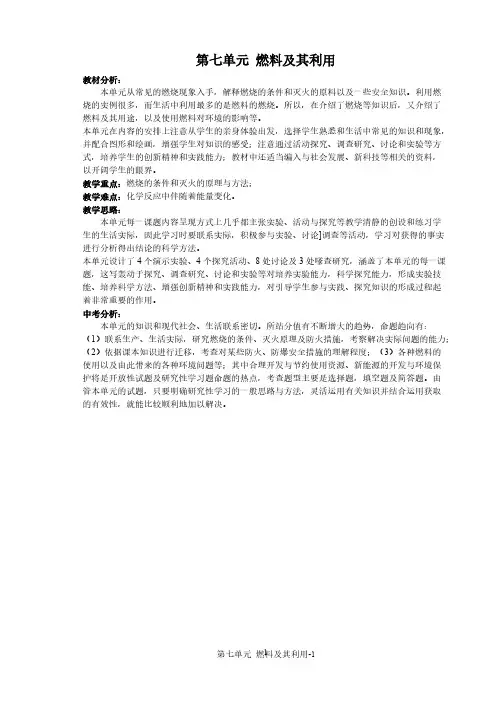 第七单元  燃料及其利用
