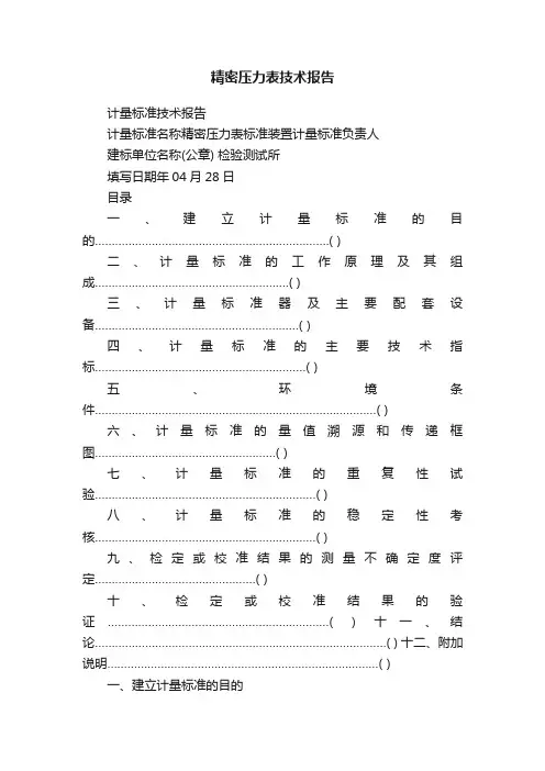 精密压力表技术报告