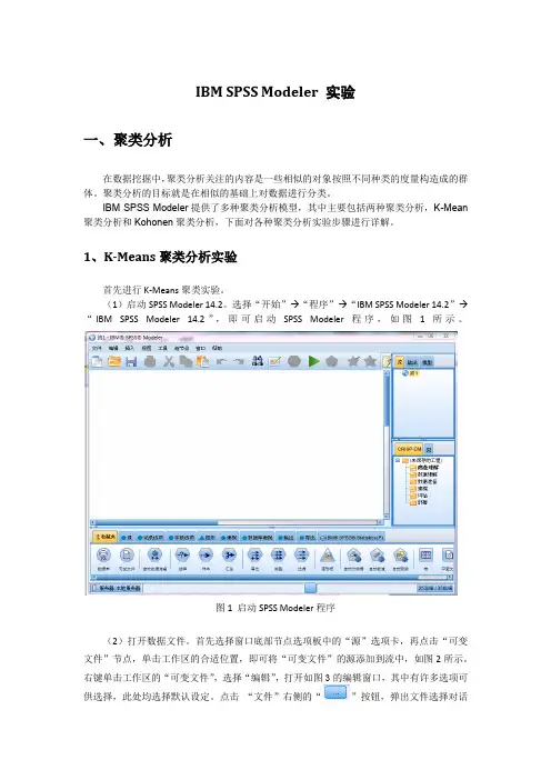 IBM SPSS MODELER 实验一、聚类分析